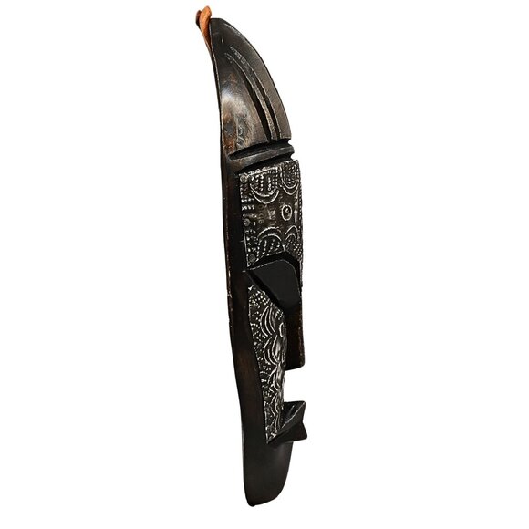 Hand Carved African Tribal Wall Mask Ethnic Decor Intricate Patterns Hang Loop - Picture 7 of 7